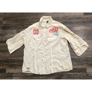 Harley Davidson Womens 1W Pearl Snap Long Sleeve Shirt Patches Embroidered White
